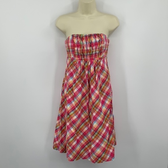 Lilly Pulitzer strapless pink plaid smocked dress mini cotton women 2 - Picture 1 of 4